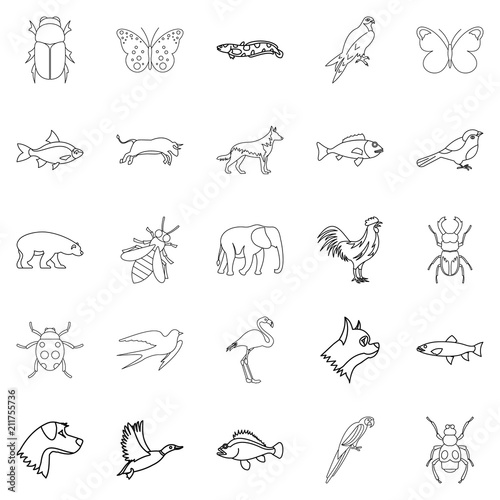 Fototapeta Naklejka Na Ścianę i Meble -  Urban animals icons set. Outline set of 25 urban animals vector icons for web isolated on white background
