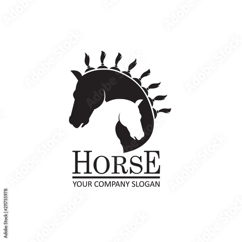 monochrome emblem of horse heads on white background