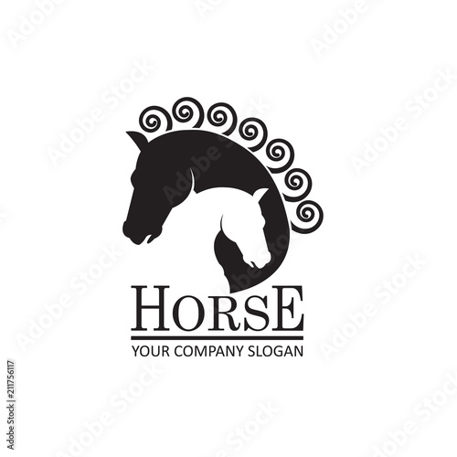 monochrome emblem of horse heads on white background