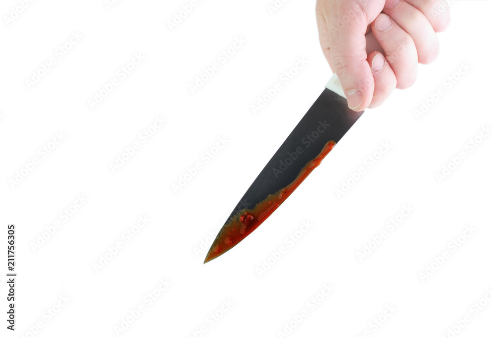 Hand is holding a kitchen knife isolated on a white background Hand is holding a kitchen knife isolated on a white background