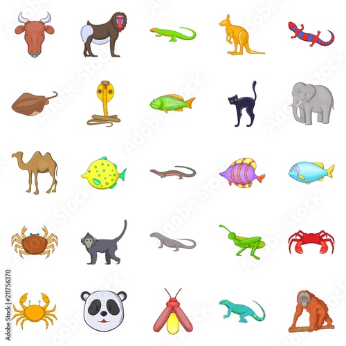 Fototapeta Naklejka Na Ścianę i Meble -  Animals of the jungle icons set. Cartoon set of 25 animals of the jungle vector icons for web isolated on white background