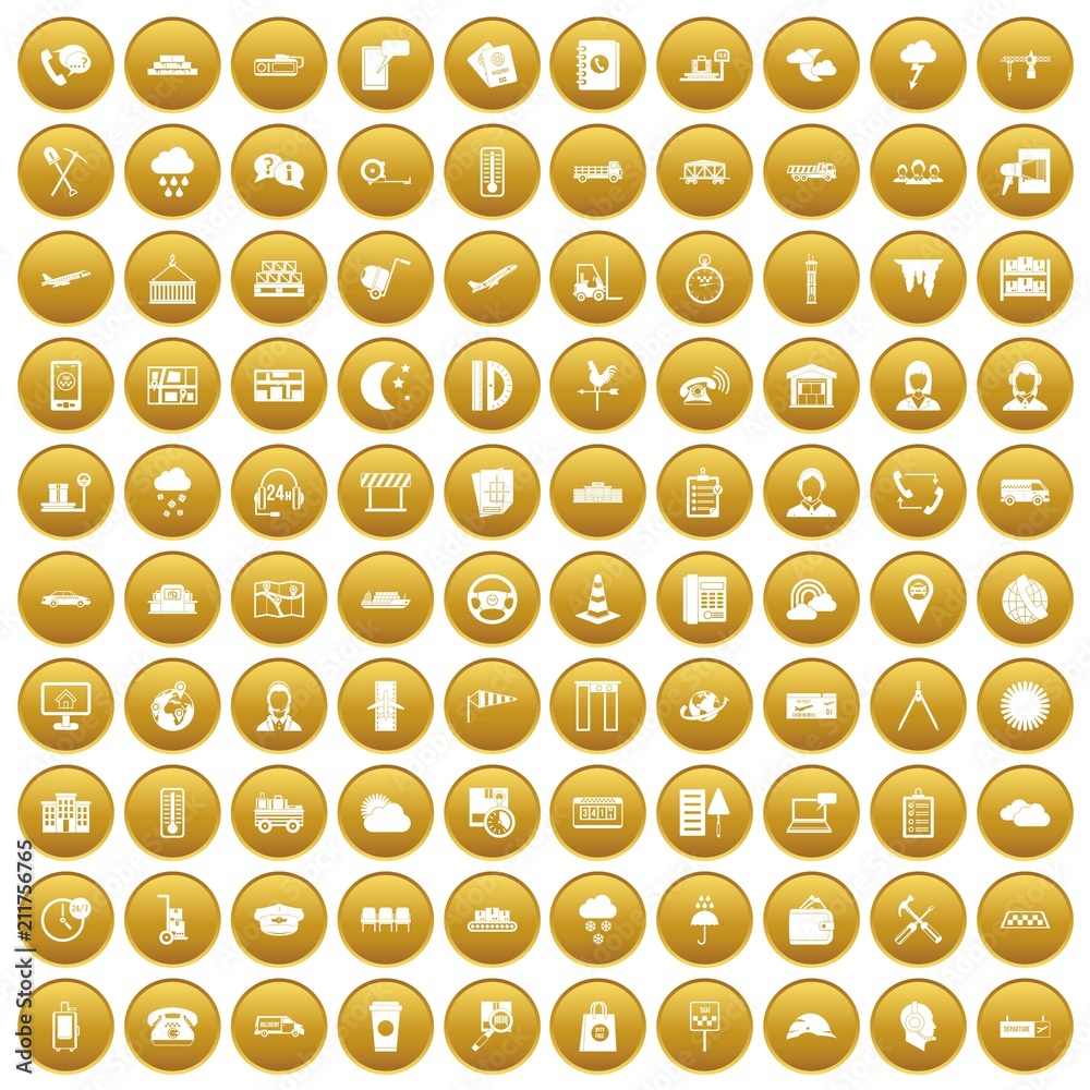 100 dispatcher icons set in gold circle isolated on white vectr illustration 100 dispatcher icons set in gold circle isolated on white vectr illustration