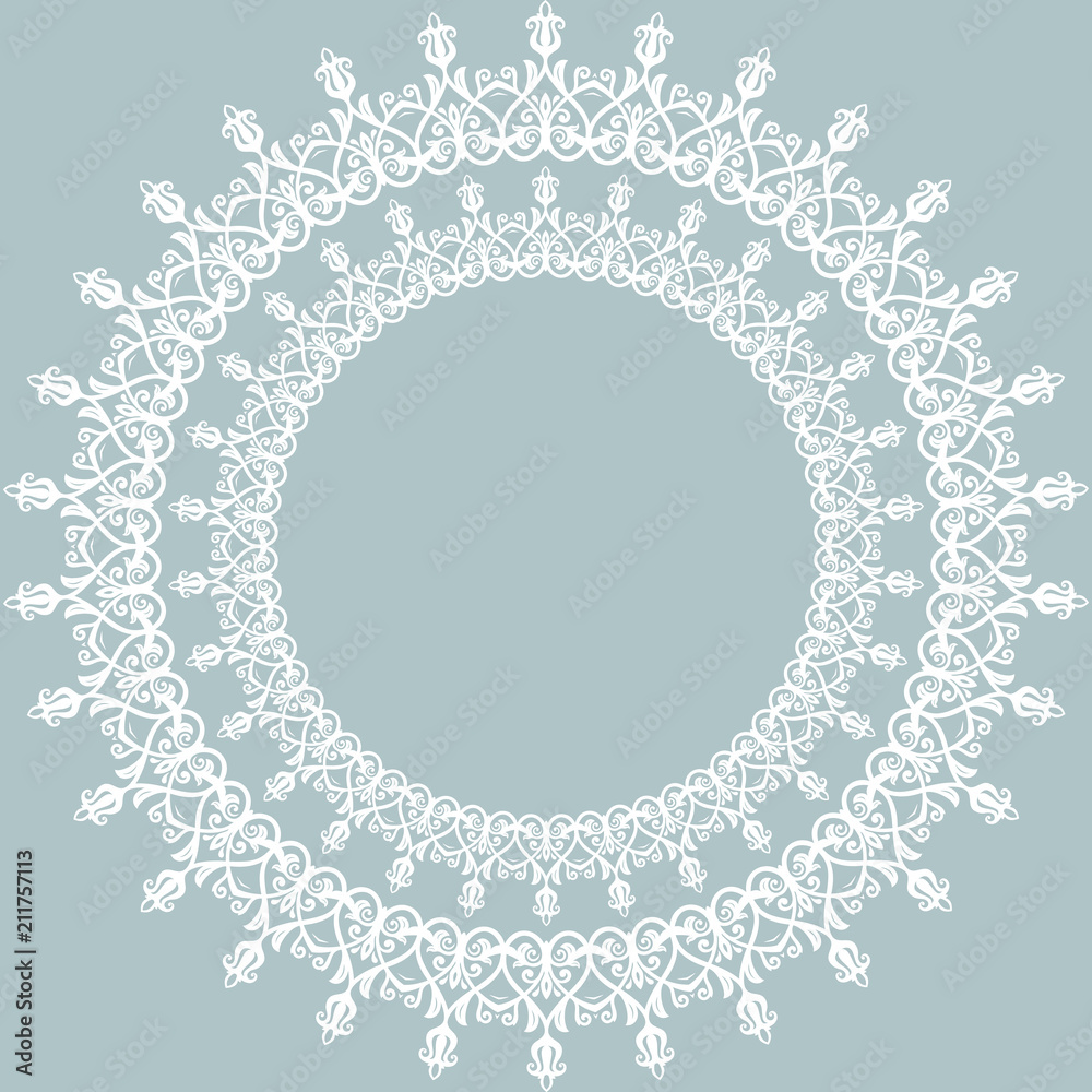 Elegant round white ornament in classic style. Abstract traditional pattern with oriental elements. Classic vintage pattern Elegant round white ornament in classic style. Abstract traditional pattern with oriental elements. Classic vintage pattern