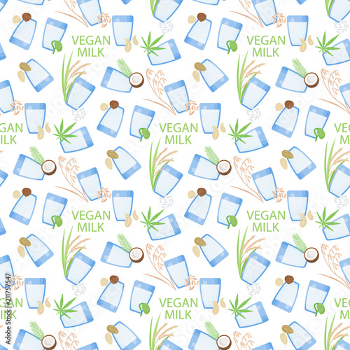 Vegan milk vector flat seamless pattern
