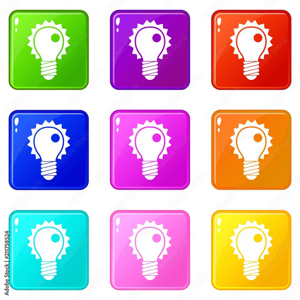 Electric bulb icons of 9 color set isolated vector illustration Electric bulb icons of 9 color set isolated vector illustration