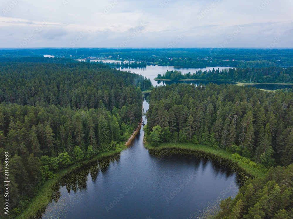 Lake Seliger from above. Russian landscape