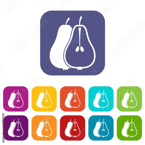 Pear icons set vector illustration in flat style in colors red  blue  green  and other