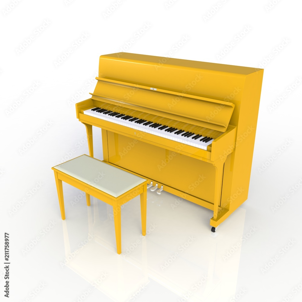 Side view of classic musical instrument yellow piano isolated on white  background, Keyboard instrument, 3d rendering Stock Illustration | Adobe  Stock