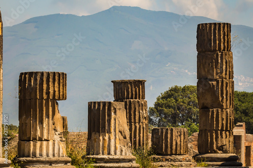 Pompei, near Naples, Italy - June 1, 2018 - ruins of the Roman city of Pompei destroyed by Vesuvius vulcano eruption in 79 AD photo