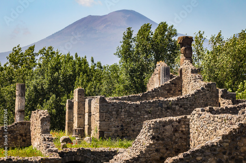 Pompei, near Naples, Italy - June 1, 2018 - ruins of the Roman city of Pompei destroyed by Vesuvius vulcano eruption in 79 AD photo