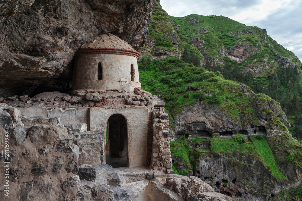 The chapel of the Vanis Kvabebi cave monastery in Samtskhe-Javakheti region of Georgia abaout famous cave city of Vardzia.