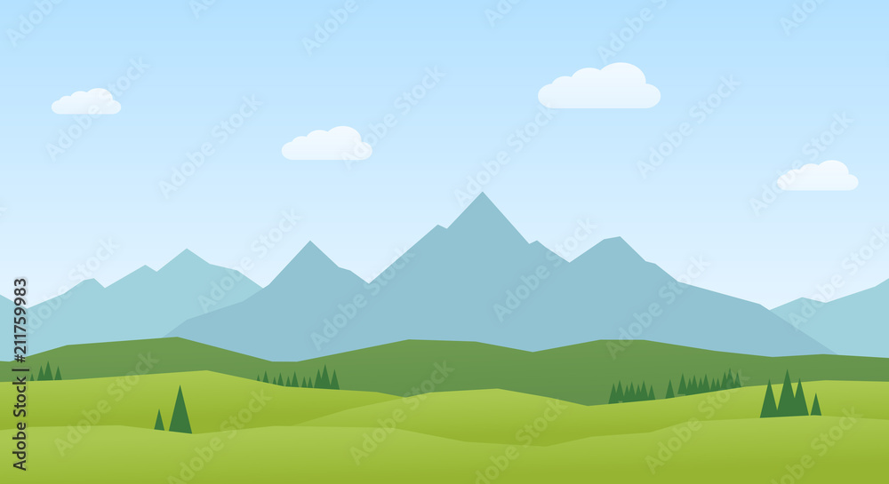 Vector Landscape mountains and hills flat design