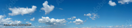 Wide sky panorama with scattered cumulus clouds