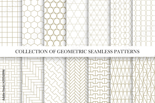 Collection of geometric seamless vector patterns. Simple minimal design.