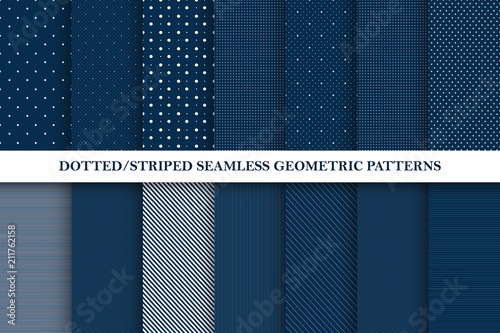 Collection of seamless vector patterns - dotted and striped textures. Elegant design - geometric backgrounds
