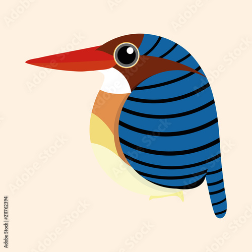 Kingfisher bird cartoon, Male Banded Kingfisher (Lacedo pulchella) cartoon vector. photo