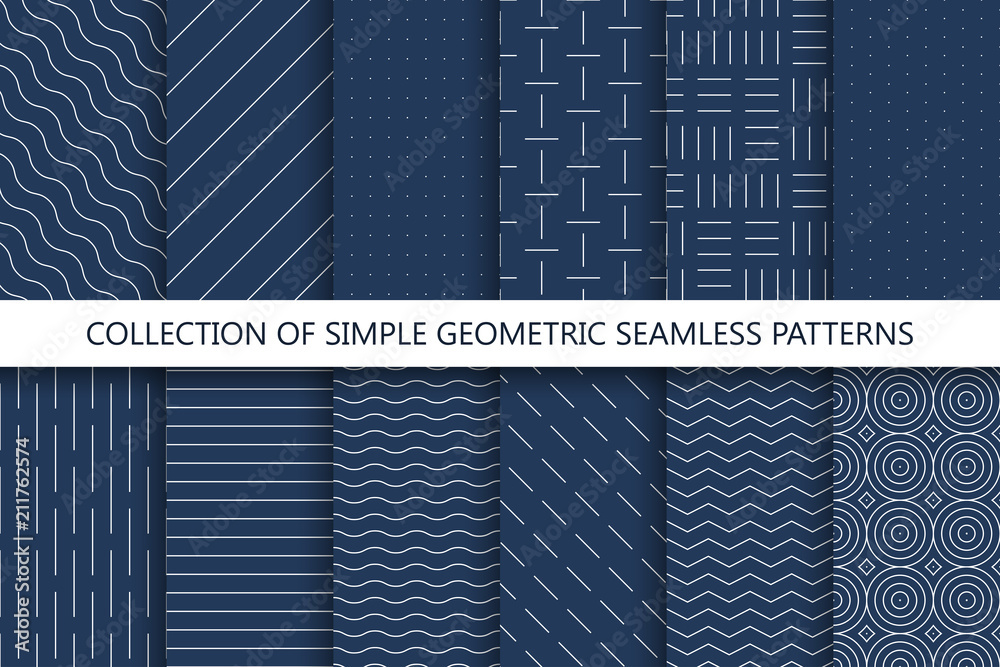 Collection of simple seamless geometric patterns. You can find repeatable backgrounds in swatches panel