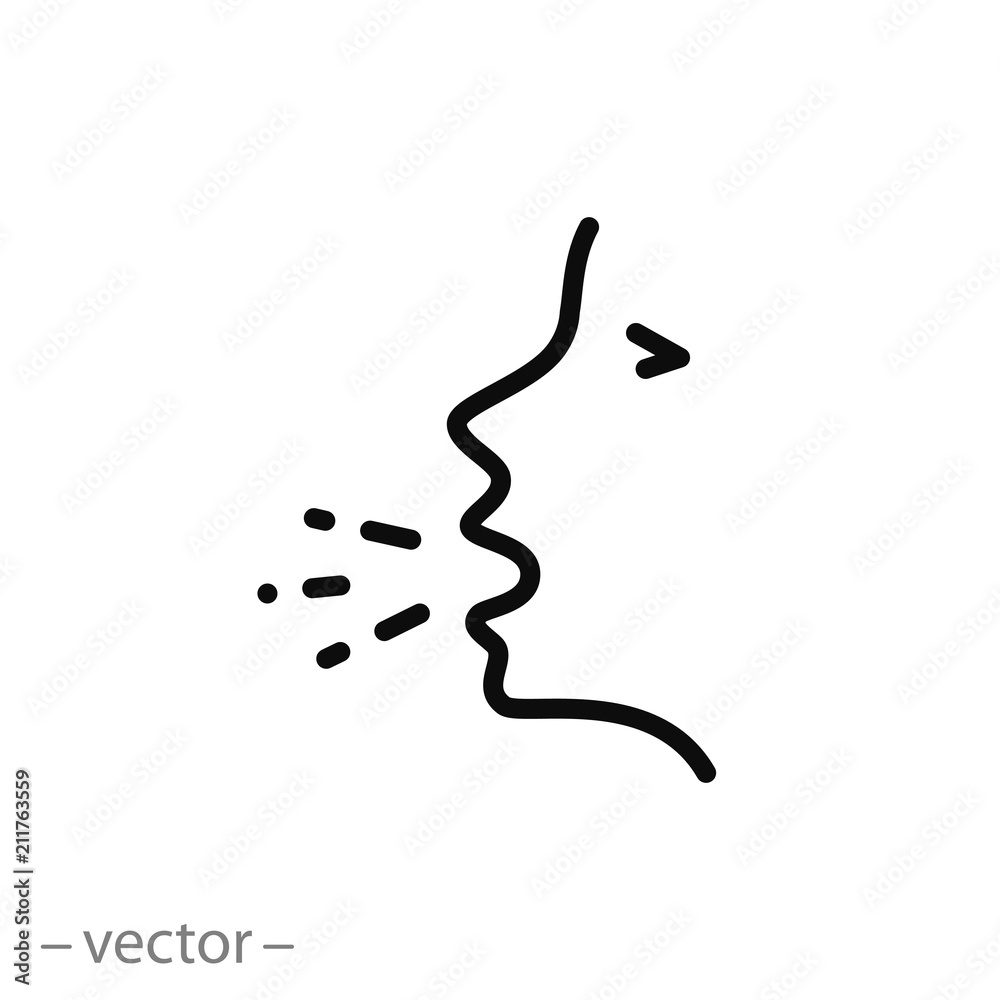 Sick man, coughing and surrounded by viruses linear vector icon, season ...