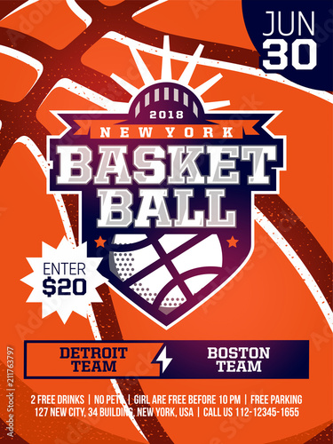 modern professional sports design poster with basketball tournament in orange theme