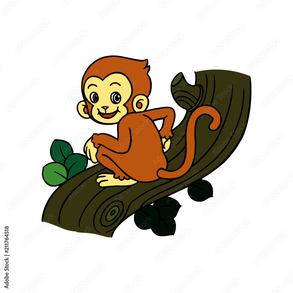 Naklejka premium Monkey cartoon illustration isolated on white background for children color book