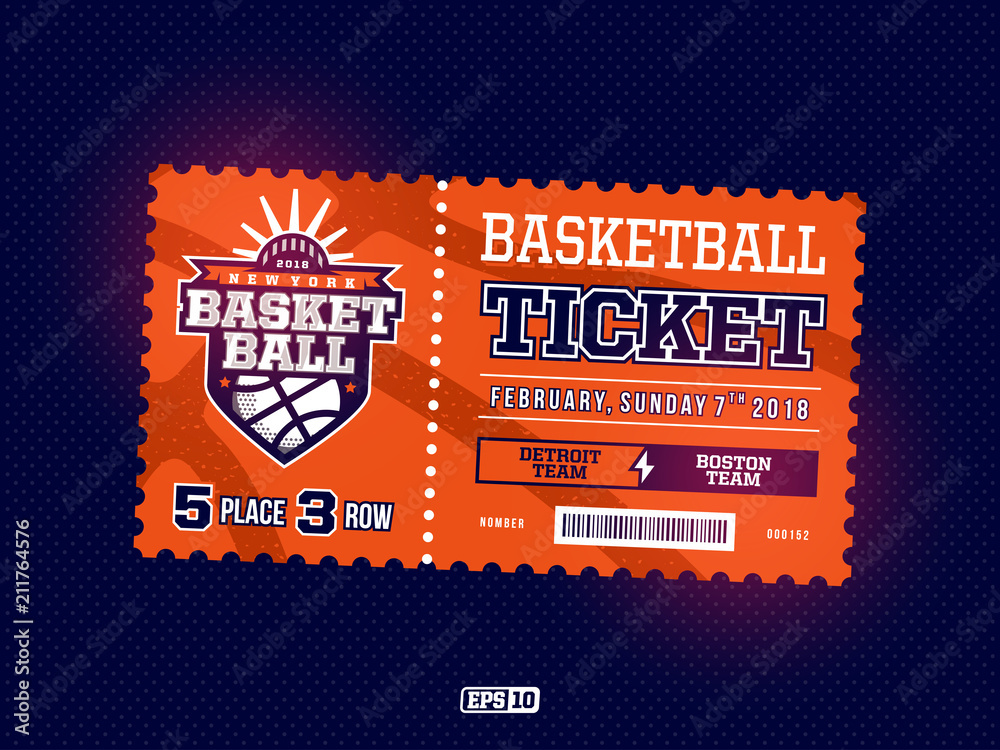 Fototapeta Modern professional design of basketball tickets in orange theme