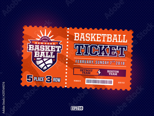 Modern professional design of basketball tickets in orange theme