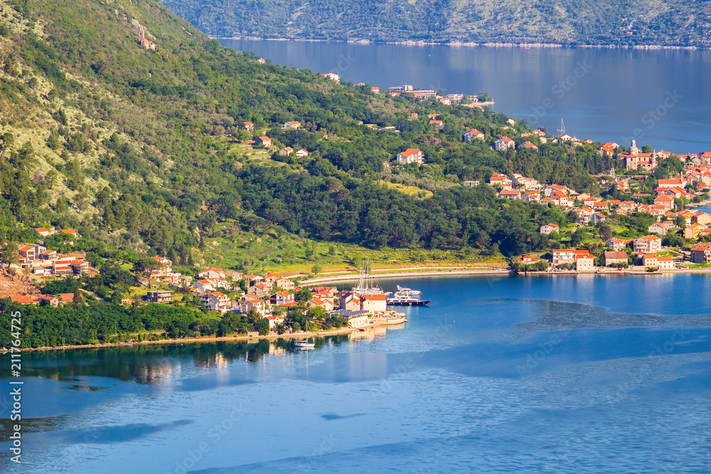 View from above on the old european city at boka-kotor bay in Adriatic sea , Montenegro