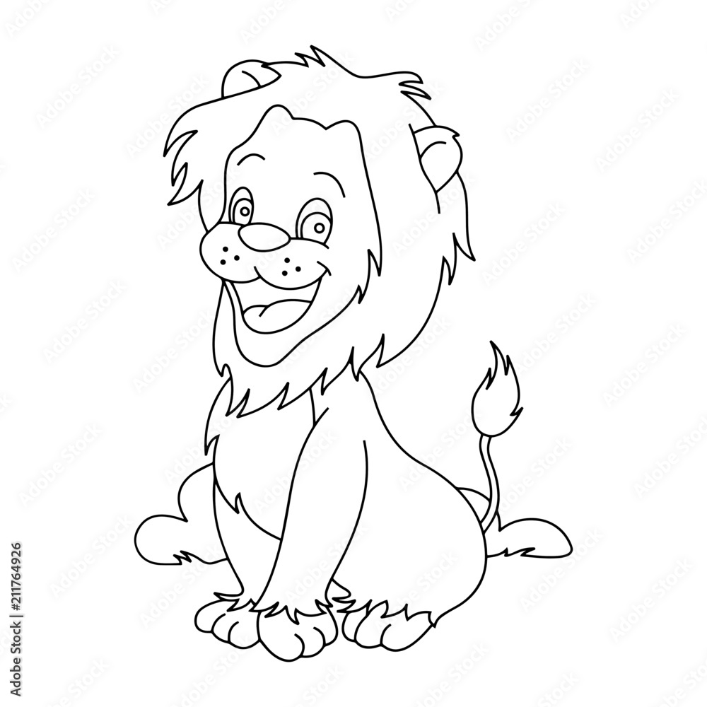 Fototapeta Ilustracja kreskówka lew na białym tle dla dzieci kolorowanka