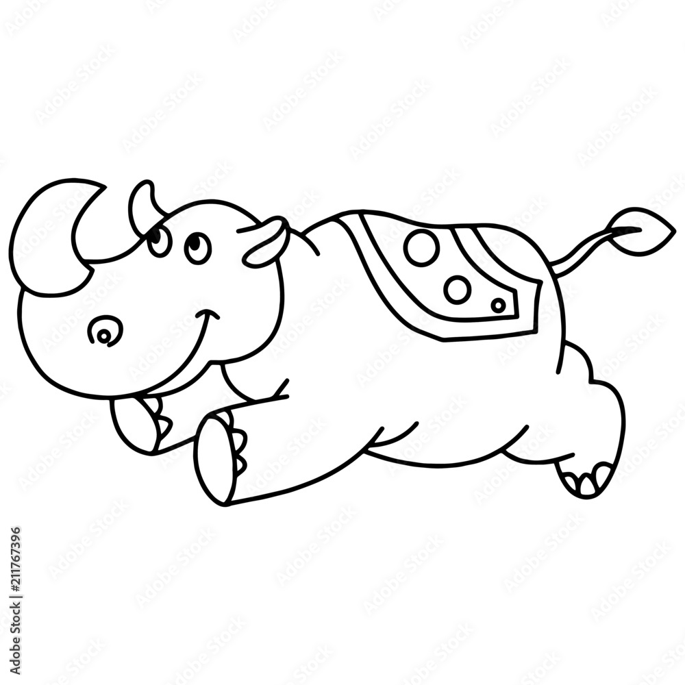 Rhino cartoon illustration isolated on white background for children color book Rhino cartoon illustration isolated on white background for children color book