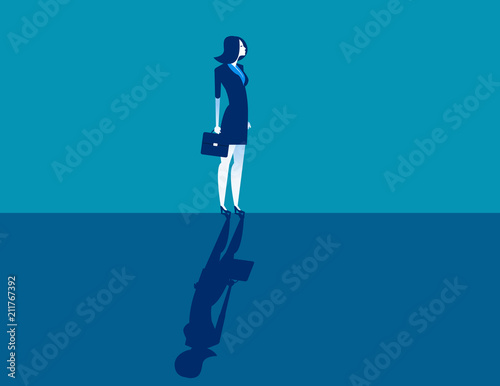Businesswoman and shadow. Concept business contrasts vector illustration, Direction, Different.