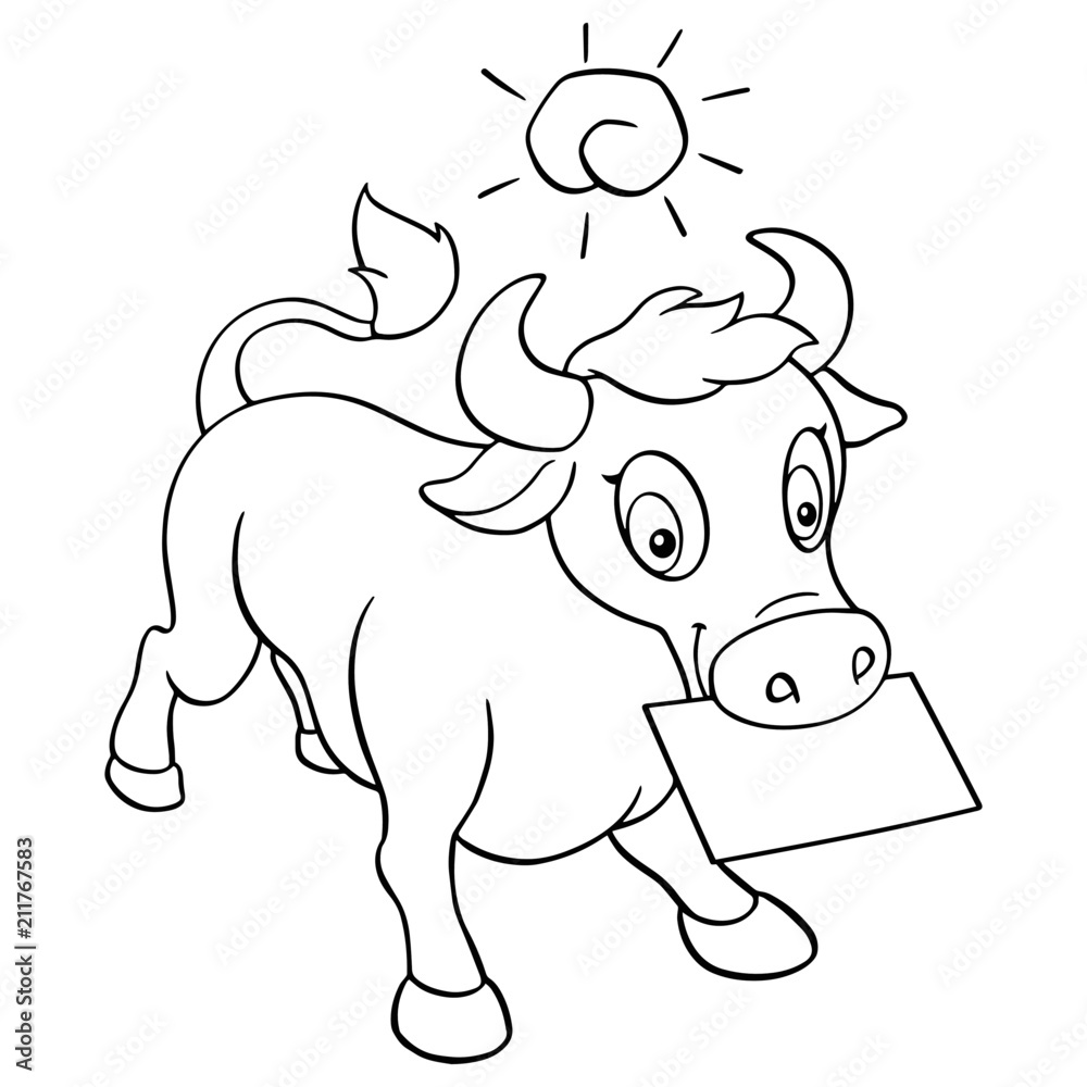 Fototapeta premium Buffalo cartoon illustration isolated on white background for children color book