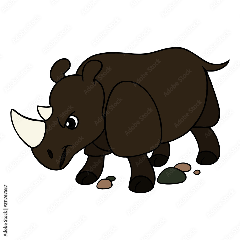 Fototapeta premium Rhino cartoon illustration isolated on white background for children color book