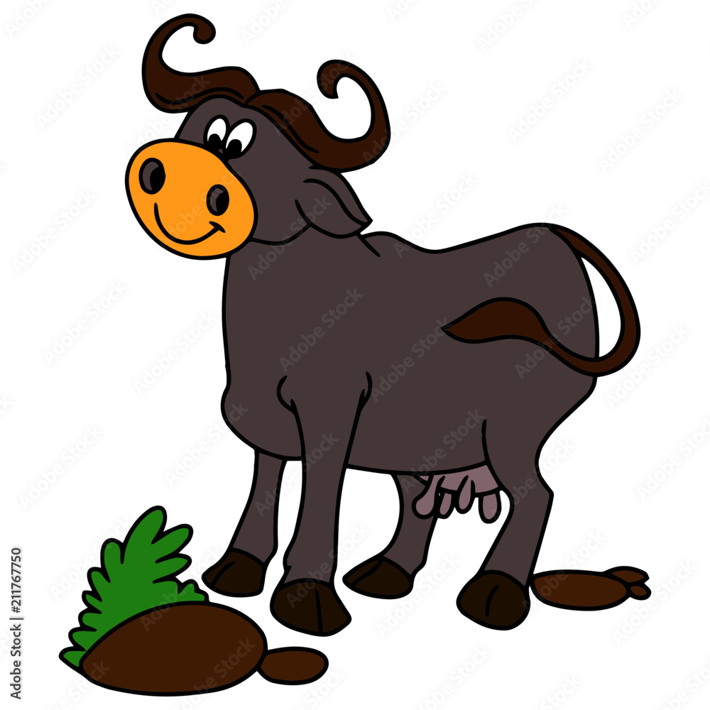 Buffalo cartoon illustration isolated on white background for children color book Buffalo cartoon illustration isolated on white background for children color book
