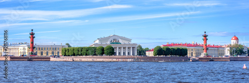 Panorama of the Neva river with the Stock Exchange, St Petersburg, Russia