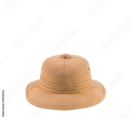 vintage cork hunting tropical colonial helmet isolated on white background