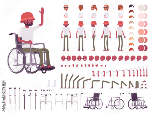 Male black wheelchair user character creation set