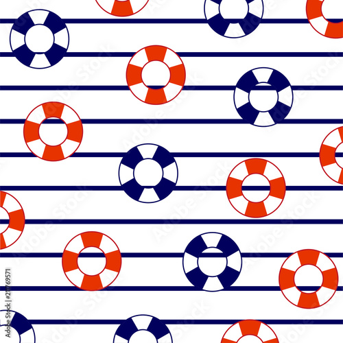 Lifesavers floater on marine stripes. Summer pattern. 