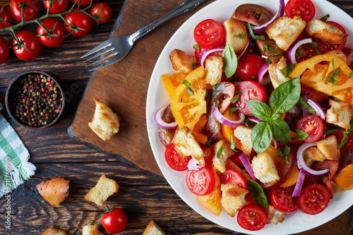 Obraz na plátne fresh italian summer salad panzanella, close-up