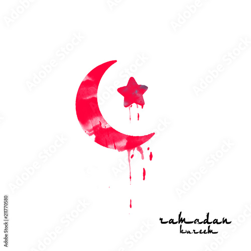 Happy Eid Mubarak greeting card with moon and star background. Ramadan Kareem illustration. Use for banner, poster, flyer, brochure sale template.