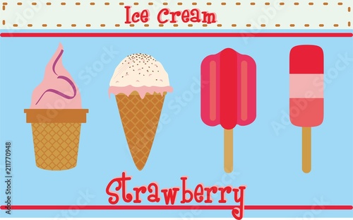 Ice Cream Strawberry favor on cone or stick delicious