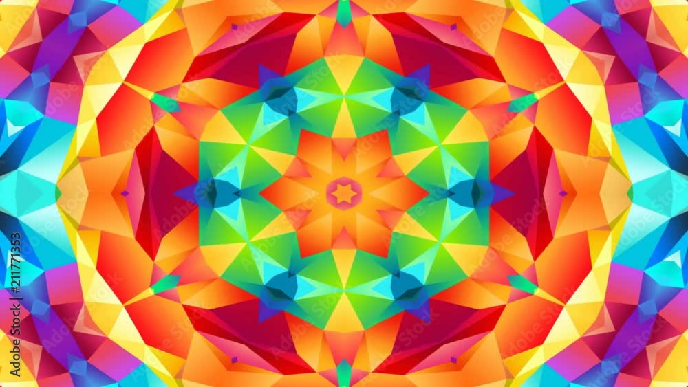 Abstract Colorful Symmetric Pattern Ornamental Decorative Kaleidoscope Movement Geometric Circle and Star Shapes

