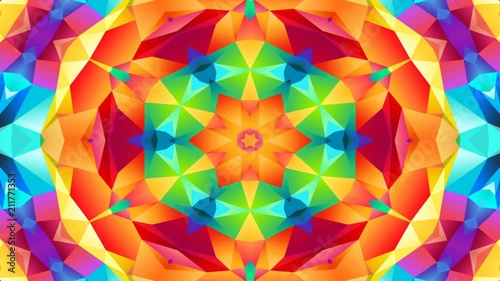 Abstract Colorful Symmetric Pattern Ornamental Decorative Kaleidoscope Movement Geometric Circle and Star Shapes

