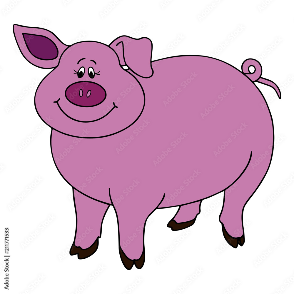 Pig cartoon illustration isolated on white background for children color book