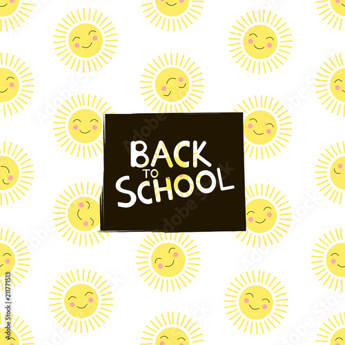 Back to school background with cute yellow sun.