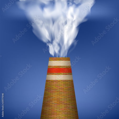 Factory Chimney and Smoke on Blue Background. Environmental Pollution