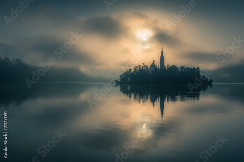 Darkly over the Bled lake, Slovenia