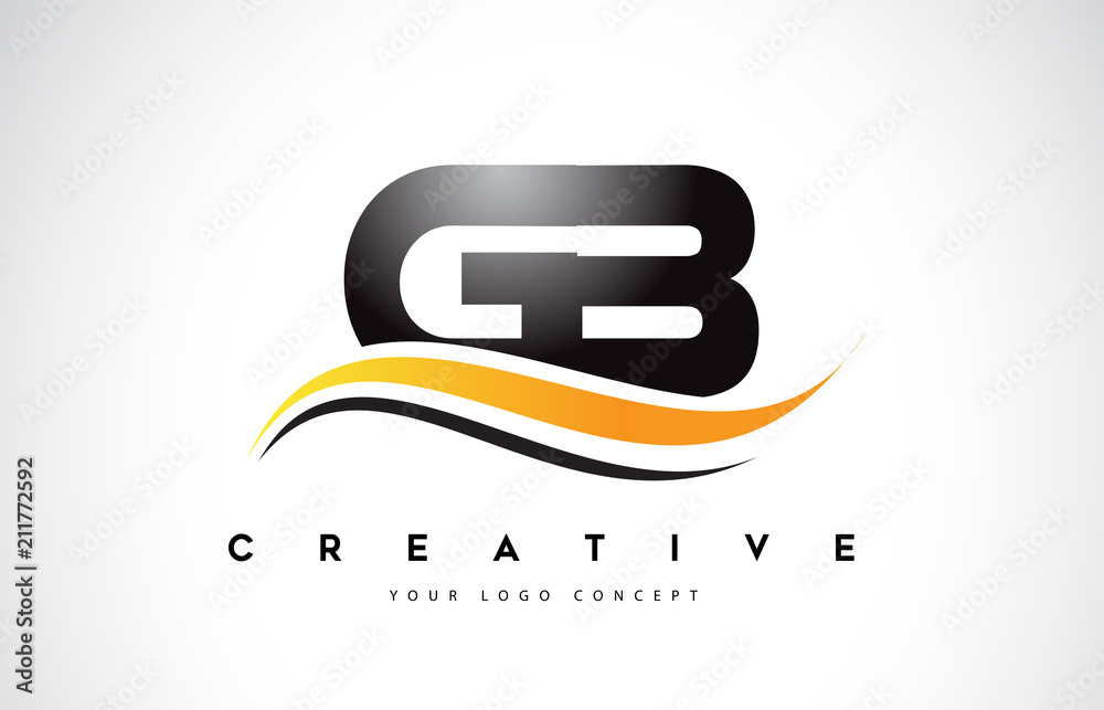 GB G B Swoosh Letter Logo Design with Modern Yellow Swoosh Curved Lines. GB G B Swoosh Letter Logo Design with Modern Yellow Swoosh Curved Lines.