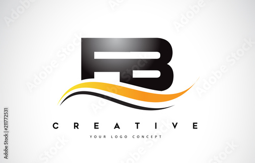 FB F B Swoosh Letter Logo Design with Modern Yellow Swoosh Curved Lines.