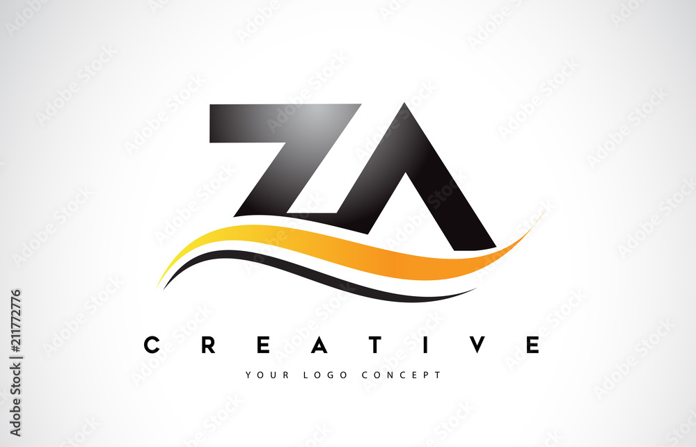 Fototapeta premium ZA Z A Swoosh Letter Logo Design with Modern Yellow Swoosh Curved Lines.