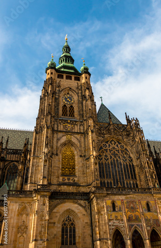 St Vitus Cathedral facade in Hradcany Castle. Beautiful landmark in Prague, Czech Republic. Gothic architecture